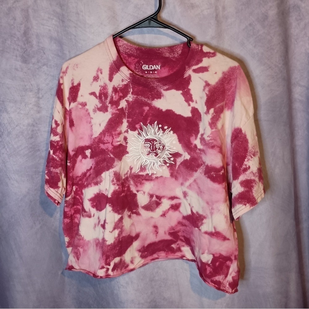 Gildan Pink Tie Dye Sun Boho Crop Top